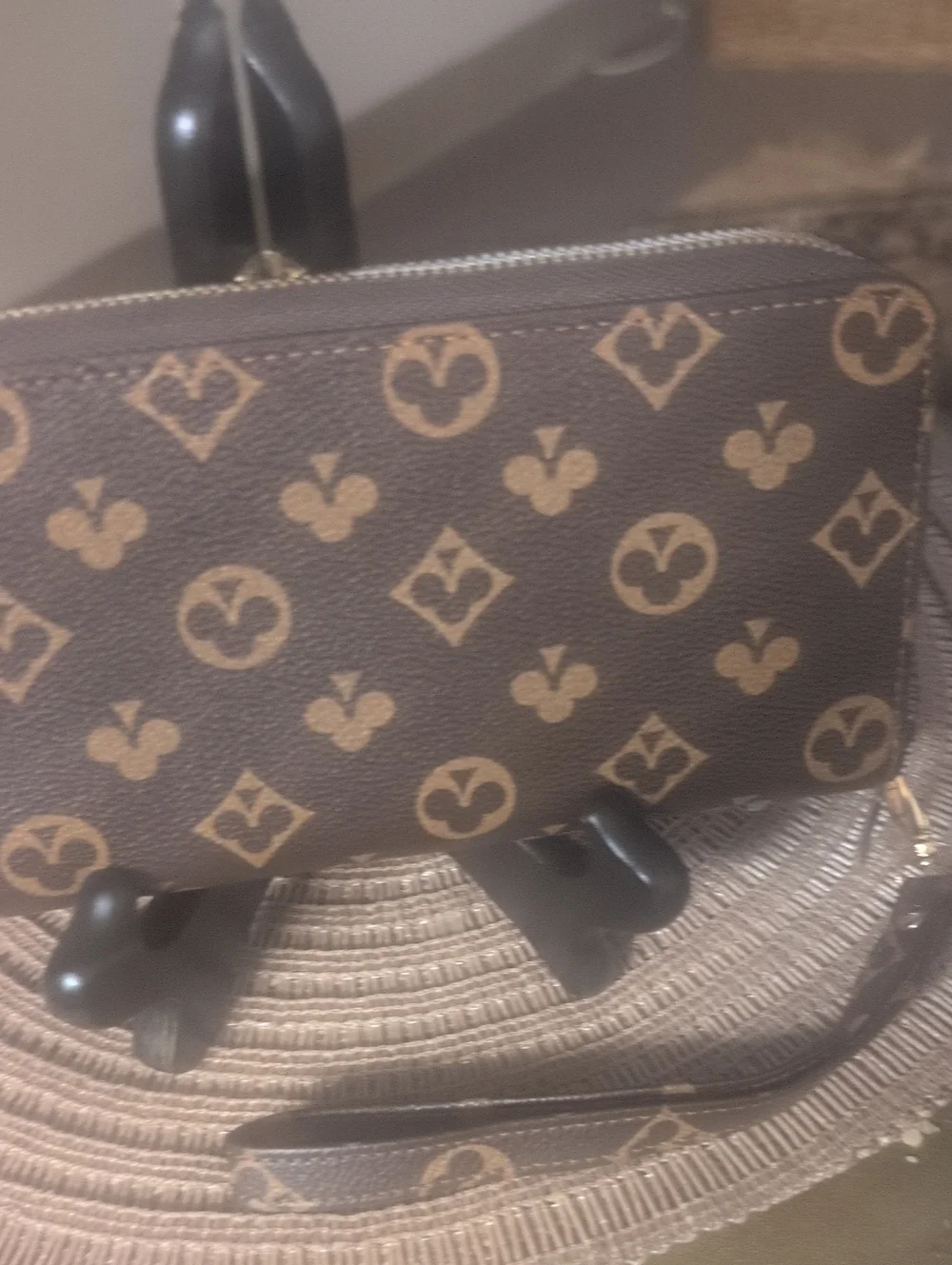 Brown Logo-Print Zip Wristlet Wallet